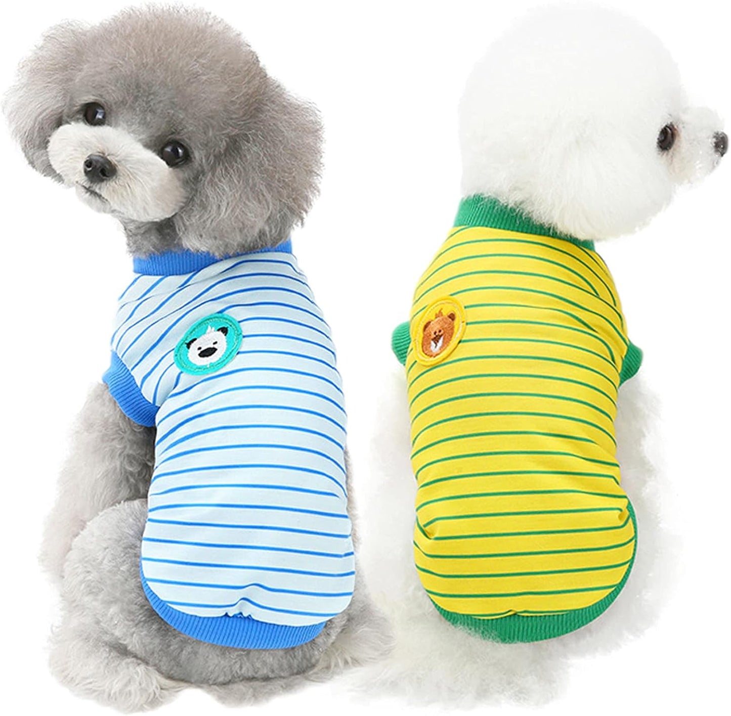 2 Pack Striped Dog Shirt Cotton Pet Clothes Cute Puppy Tshirt Costume, Soft Comfortable Doggy Vest Sleeveless Clothing Apparel, Dog Outfit for Small Medium Large Boy Girl Dogs Cats