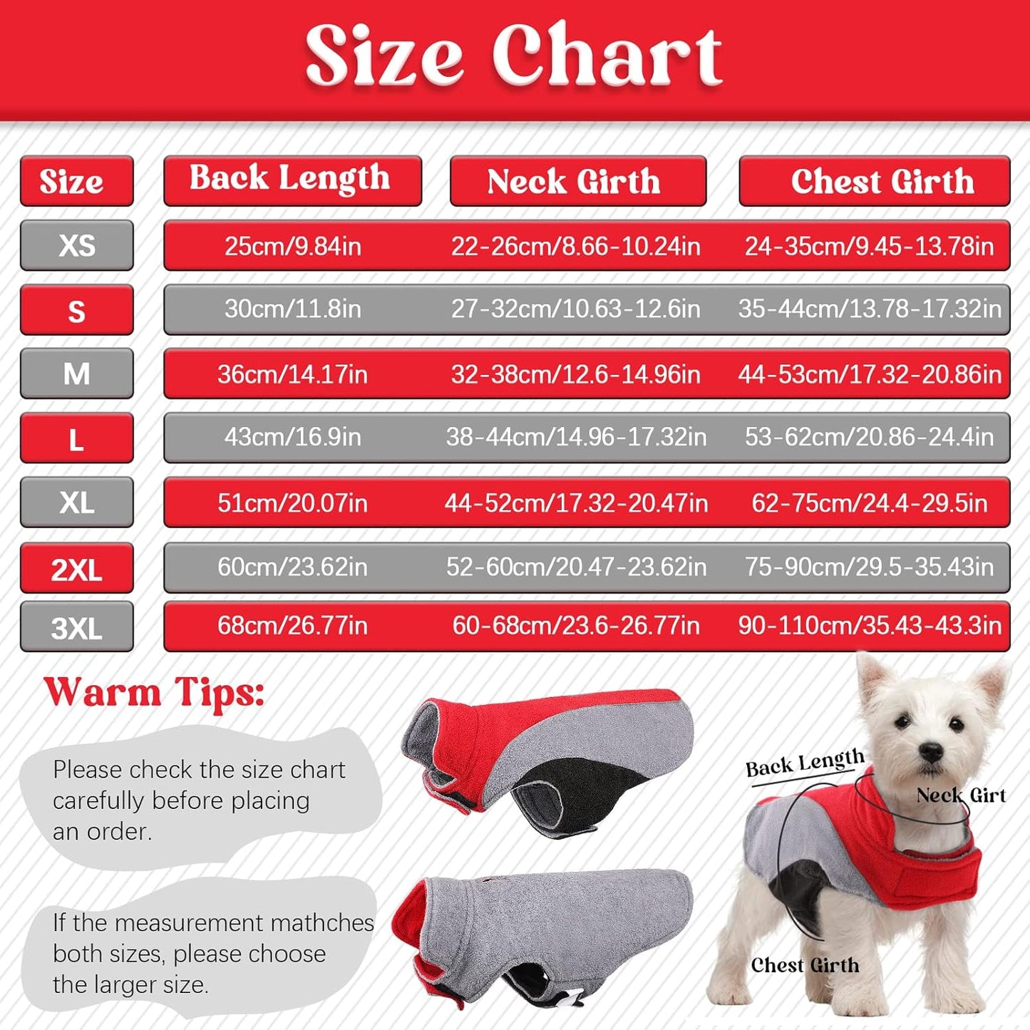 Fleece Dog Jacket, Apparel for Cold Weather, Reversible Soft Warm Dog Coat with Leash Hole, Safety Reflective Strap Adjustable Hook and Loop Puppy Clothes for Small Medium Large Pet (XS-3XL)