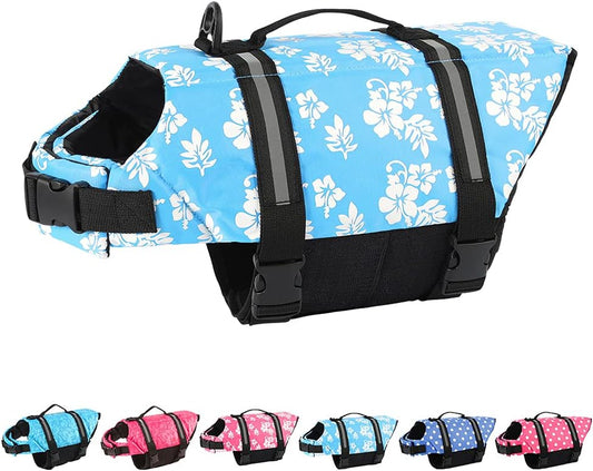 Dog Life Vests,Pet Safety Swimsuit Preserver for Swimming Pool Canoeing Boating, Dog Life Vest for Small/Medium/Large Dogs, Blueflower/M