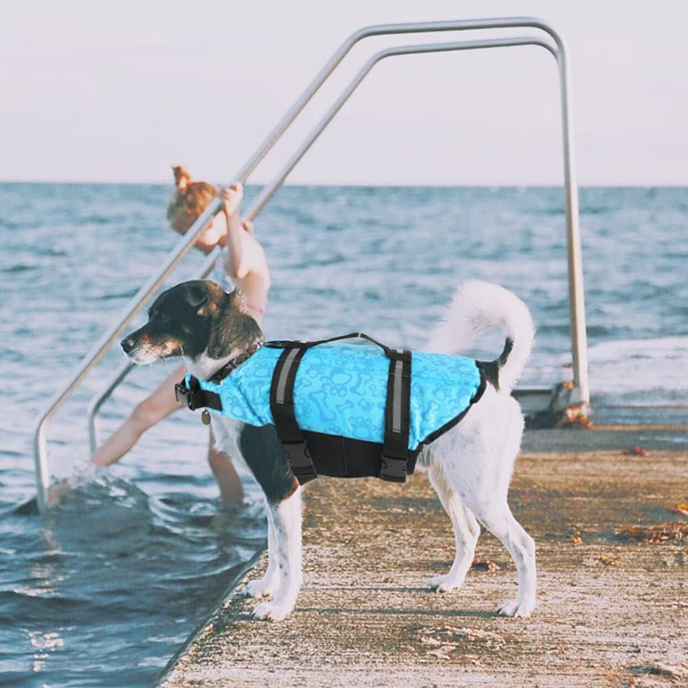 Dog Life Vests,Pet Safety Swimsuit Preserver for Swimming Pool Canoeing Boating, Dog Life Vest for Small/Medium/Large Dogs, Blueflower/M