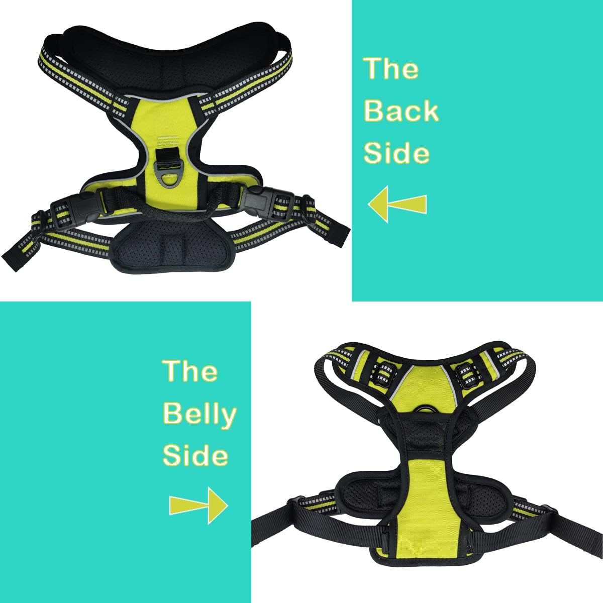 No-Pull Dog Harness Reflective Vest for Easy Walking Small Medium Large Pets (M-Medium, Yellow Green)