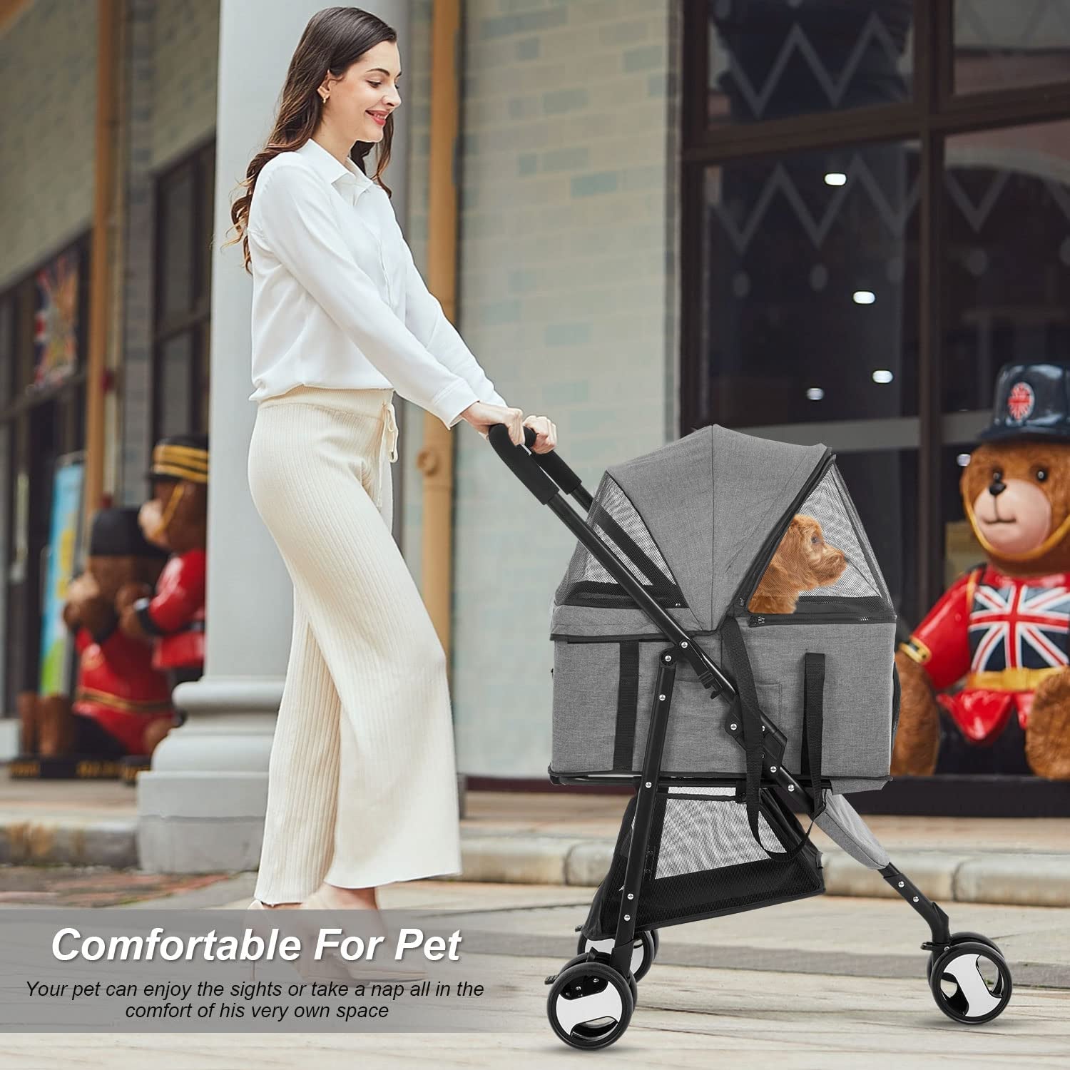 3 Wheels Pet Stroller Dog Cat Premium 3-In-1 Multifunction Stroller for Medium Small Dogs Cats Detachable Carrier Lightweight Folding Travel Stroller,Grey 15.0 Pounds 1.0 Count