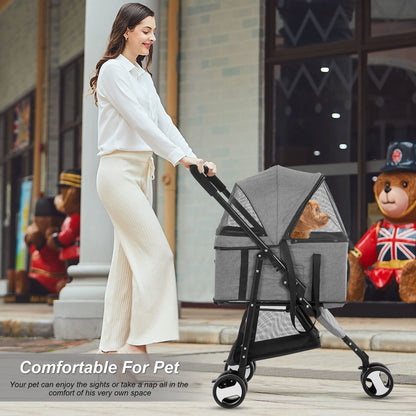 3 Wheels Pet Stroller Dog Cat Premium 3-In-1 Multifunction Stroller for Medium Small Dogs Cats Detachable Carrier Lightweight Folding Travel Stroller,Grey 15.0 Pounds 1.0 Count