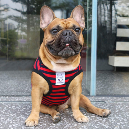 French Bulldog 100% Breathable Cotton Striped T Shirts Halloween Vest Clothes for Small Dogs Tank Tops Puppy Frenchie Pug English Boston Terrier Pitbull Red Blue Stripes - Medium