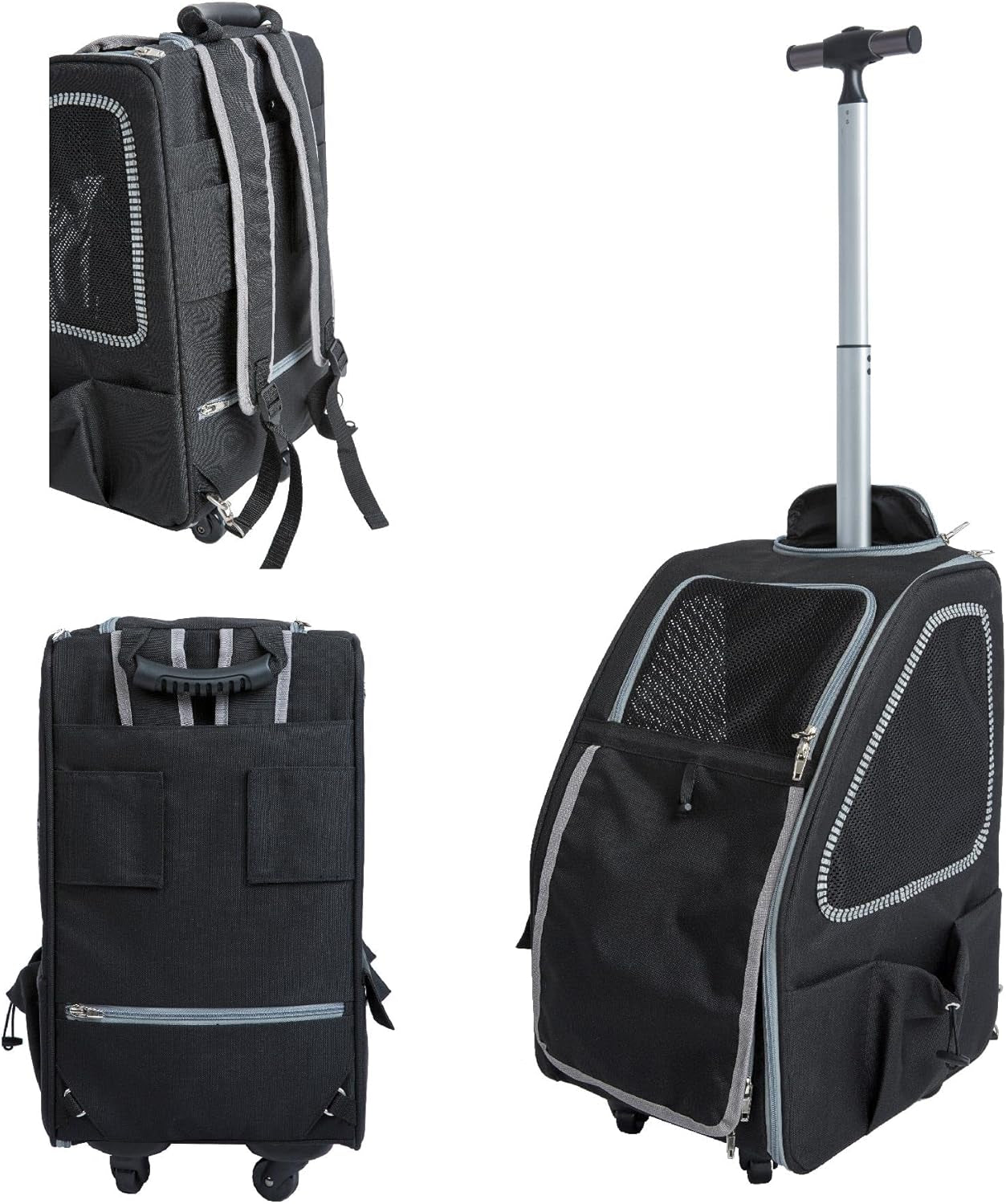5-In-1 PET Carrier, Features: Rolling, Top Handle, Backpack, Luggage Attachment, Car Seat All in ONE for Small to Medium Dog, Cat, Bunny, Supports Pets up to 25LBS - Pepper