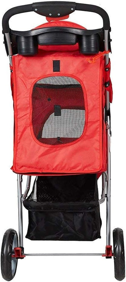 Folding Pet Stroller Elite Jogger Kitten Puppy Easy Walk Dog Cat Small Animals Travel Carrier with 360 Rotating Front Wheel Red