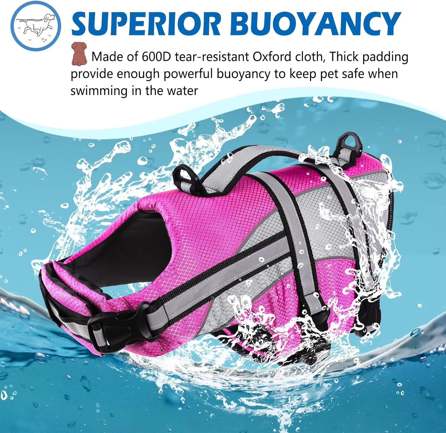 Ripstop Dog Life Jacket, Dog Life Vest with Superior Buoyancy Pet Swimming Safety Vest with Rescue Handle, Dog Float Coat Dog Life Preserver Lifesaver for Small Medium Large Dogs Pink XS