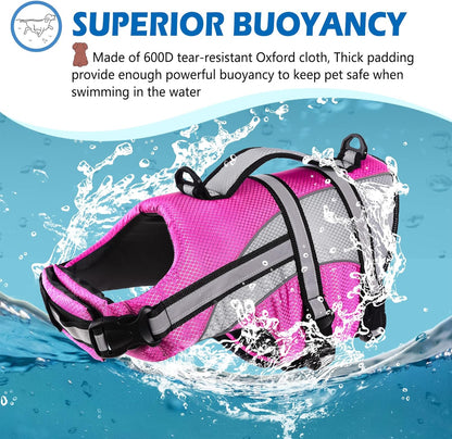 Ripstop Dog Life Jacket, Dog Life Vest with Superior Buoyancy Pet Swimming Safety Vest with Rescue Handle, Dog Float Coat Dog Life Preserver Lifesaver for Small Medium Large Dogs Pink XS