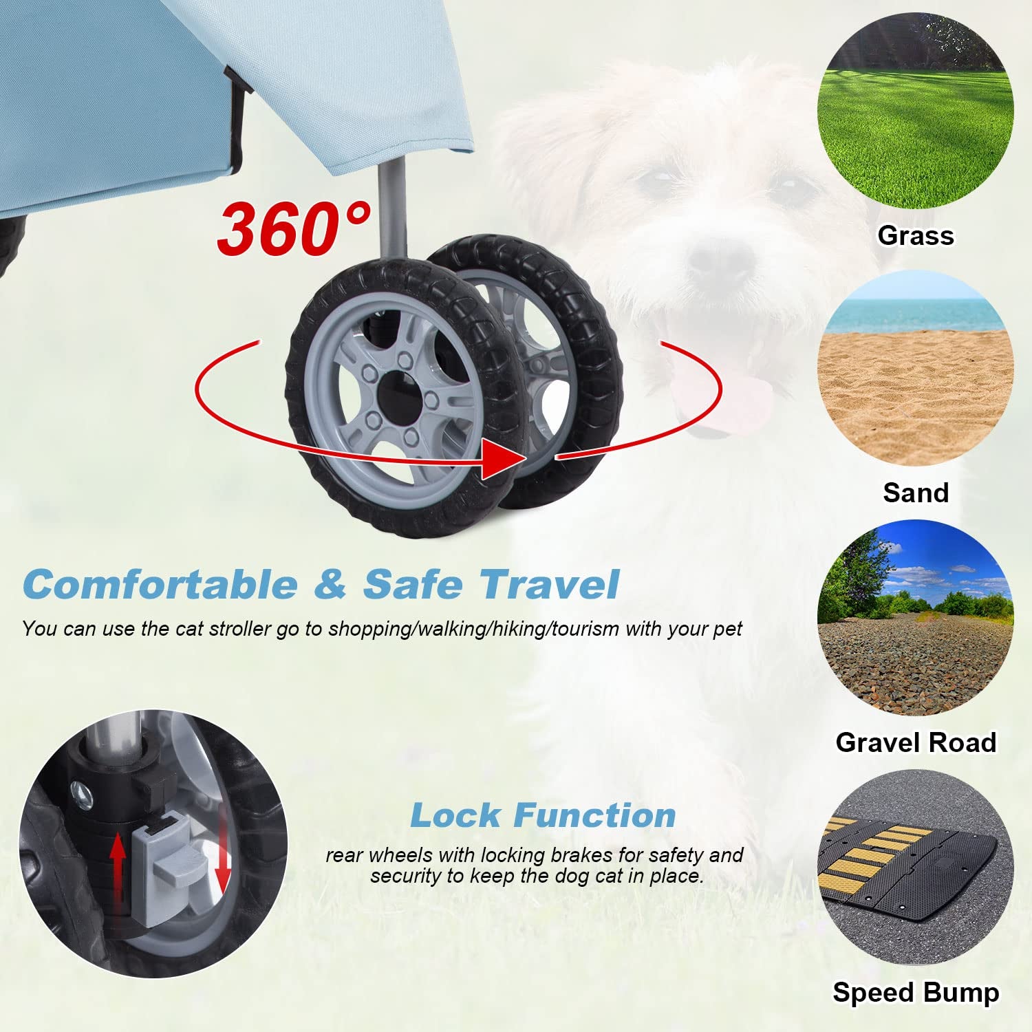 3 Wheels Pet Stroller Dog Cat Stroller for Medium Small Dogs Cats Travel Folding Carrier Waterproof Puppy Stroller with Cup Holder,Light Blue