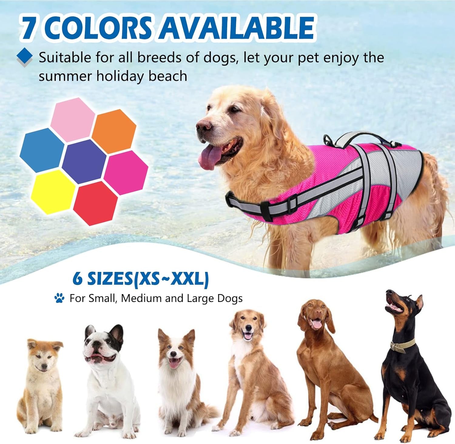 Ripstop Dog Life Jacket, Dog Life Vest with Superior Buoyancy Pet Swimming Safety Vest with Rescue Handle, Dog Float Coat Dog Life Preserver Lifesaver for Small Medium Large Dogs Pink XS
