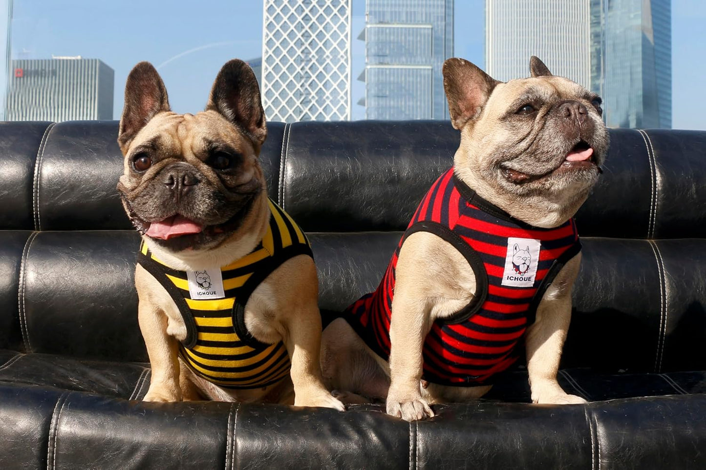 French Bulldog 100% Breathable Cotton Striped T Shirts Halloween Vest Clothes for Small Dogs Tank Tops Puppy Frenchie Pug English Boston Terrier Pitbull Red Blue Stripes - Medium