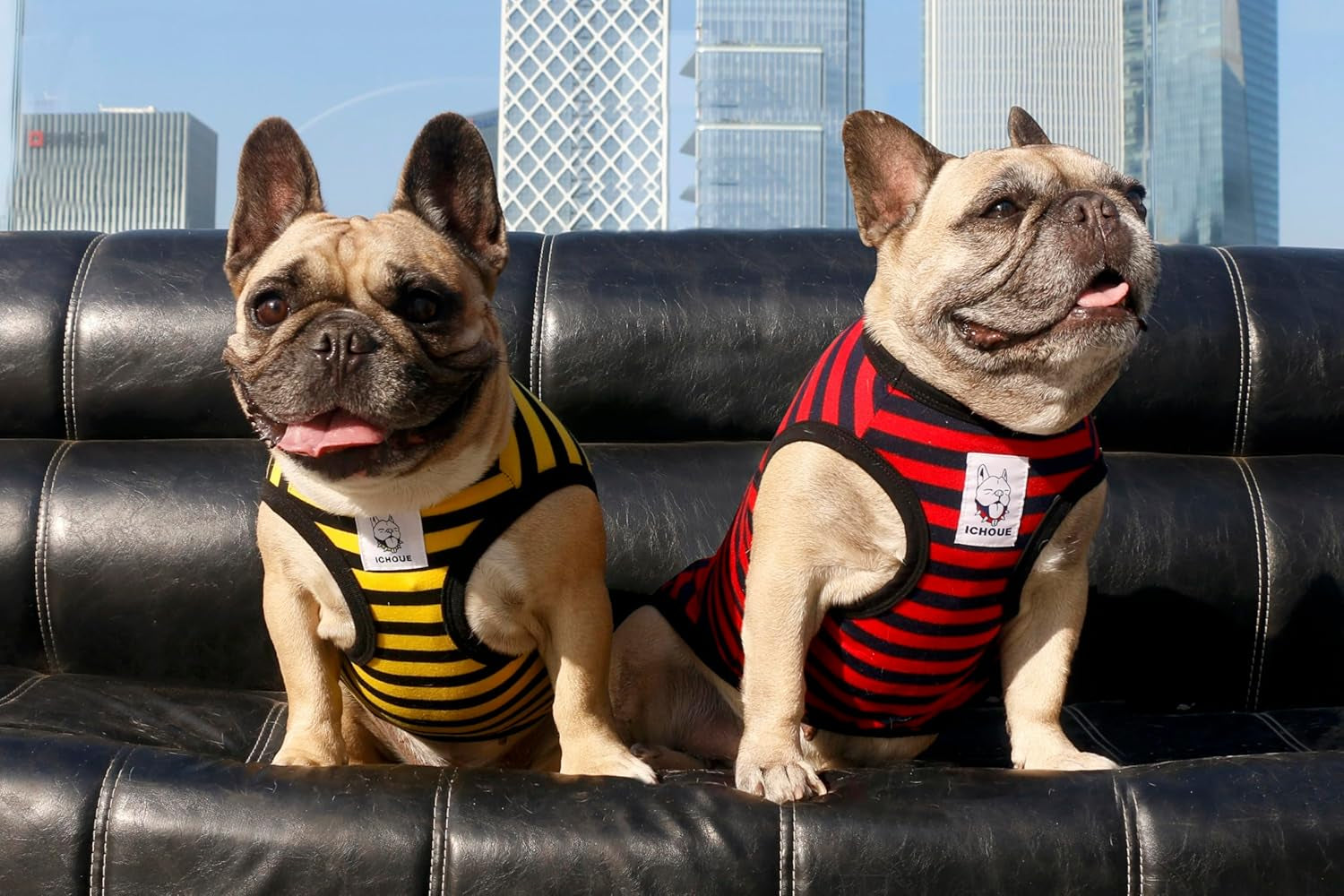 French Bulldog 100% Breathable Cotton Striped T Shirts Halloween Vest Clothes for Small Dogs Tank Tops Puppy Frenchie Pug English Boston Terrier Pitbull Red Blue Stripes - Medium
