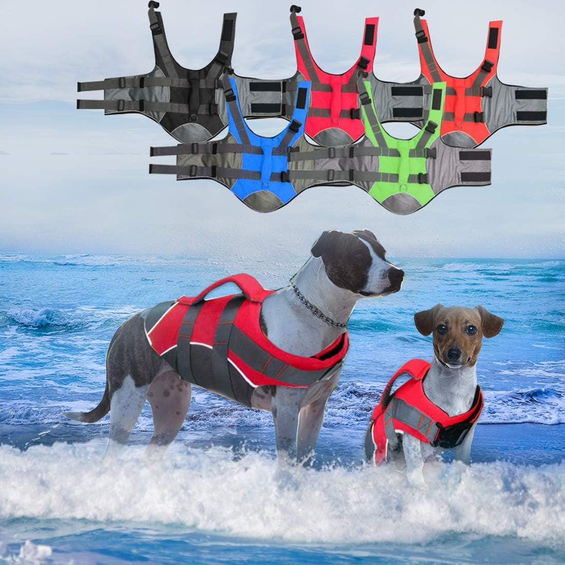 Reflective Safety Life Jacket for Dogs Adjustable Swimsuit for Pets with Rescue Handle