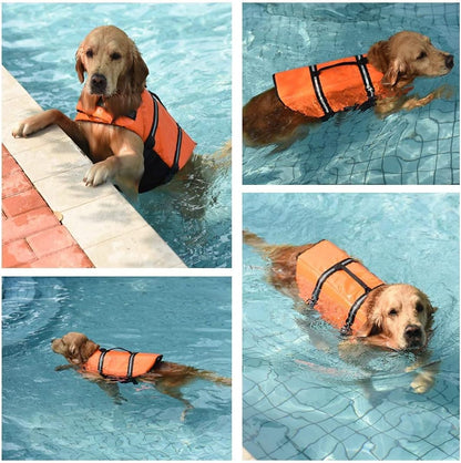 Dog Life Jacket,Adjustable Pet Safety Vest with Reflective Stripes,Swimming Coat for Small Medium Large Dogs(Orange, S)