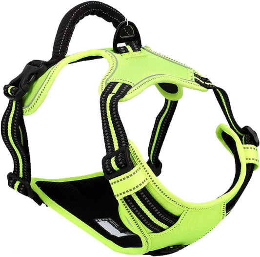 No Pull Dog Harness | Heavy-Duty Soft Padded Dog Vest | Adjustable Dog Vest Harness Harness for Dogs with 2 Leash Clips and Reflective Strips (Medium, Green)