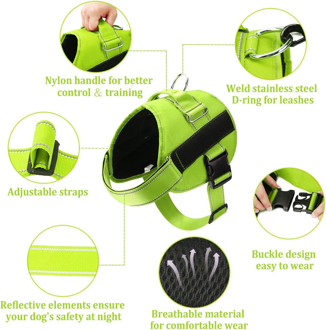 Tactical Dog Vest Harness, Service Dog Vest Harness with Nylon Handle, Adjustable Military No Pull Dog Vest with Hook & Loop Panel for ID Patch, Easy Control Tactical Vest for Medium Large Dogs