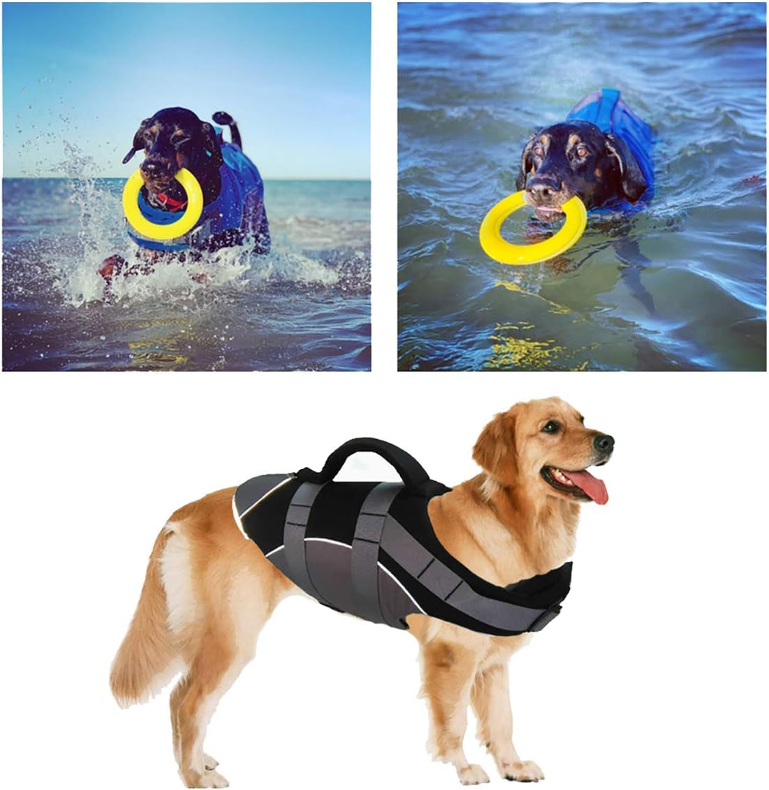 Reflective Safety Life Jacket for Dogs Adjustable Swimsuit for Pets with Rescue Handle