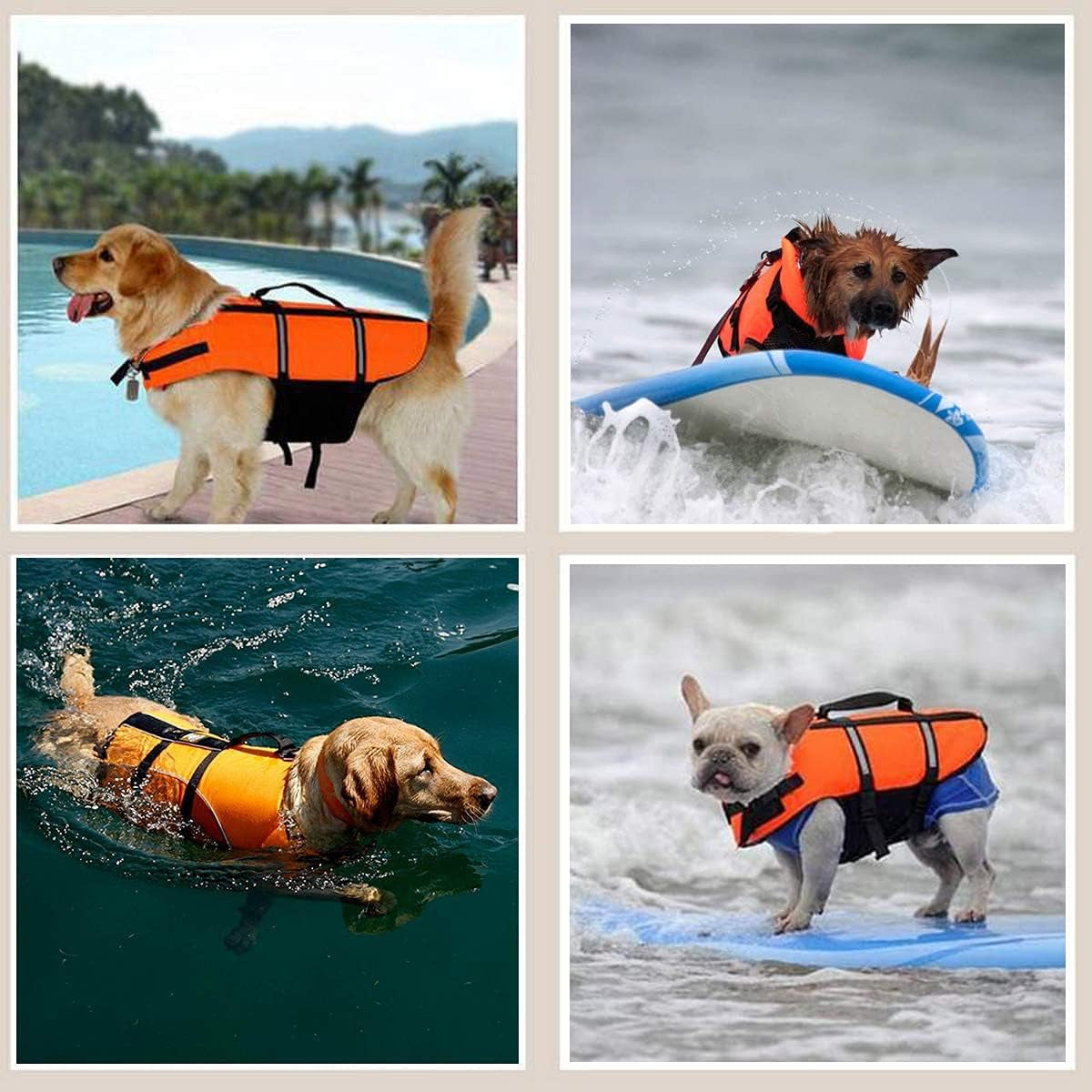 Dog Life Jacket,Adjustable Pet Safety Vest with Reflective Stripes,Swimming Coat for Small Medium Large Dogs(Orange, S)