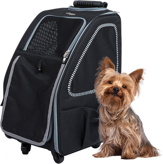 5-In-1 PET Carrier, Features: Rolling, Top Handle, Backpack, Luggage Attachment, Car Seat All in ONE for Small to Medium Dog, Cat, Bunny, Supports Pets up to 25LBS - Pepper