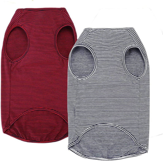 Dog Summer T-Shirts Striped Cotton Vest,Pet Breathable Soft Basic Clothes for Small Medium Larg Boy Girl Dogs,Xs
