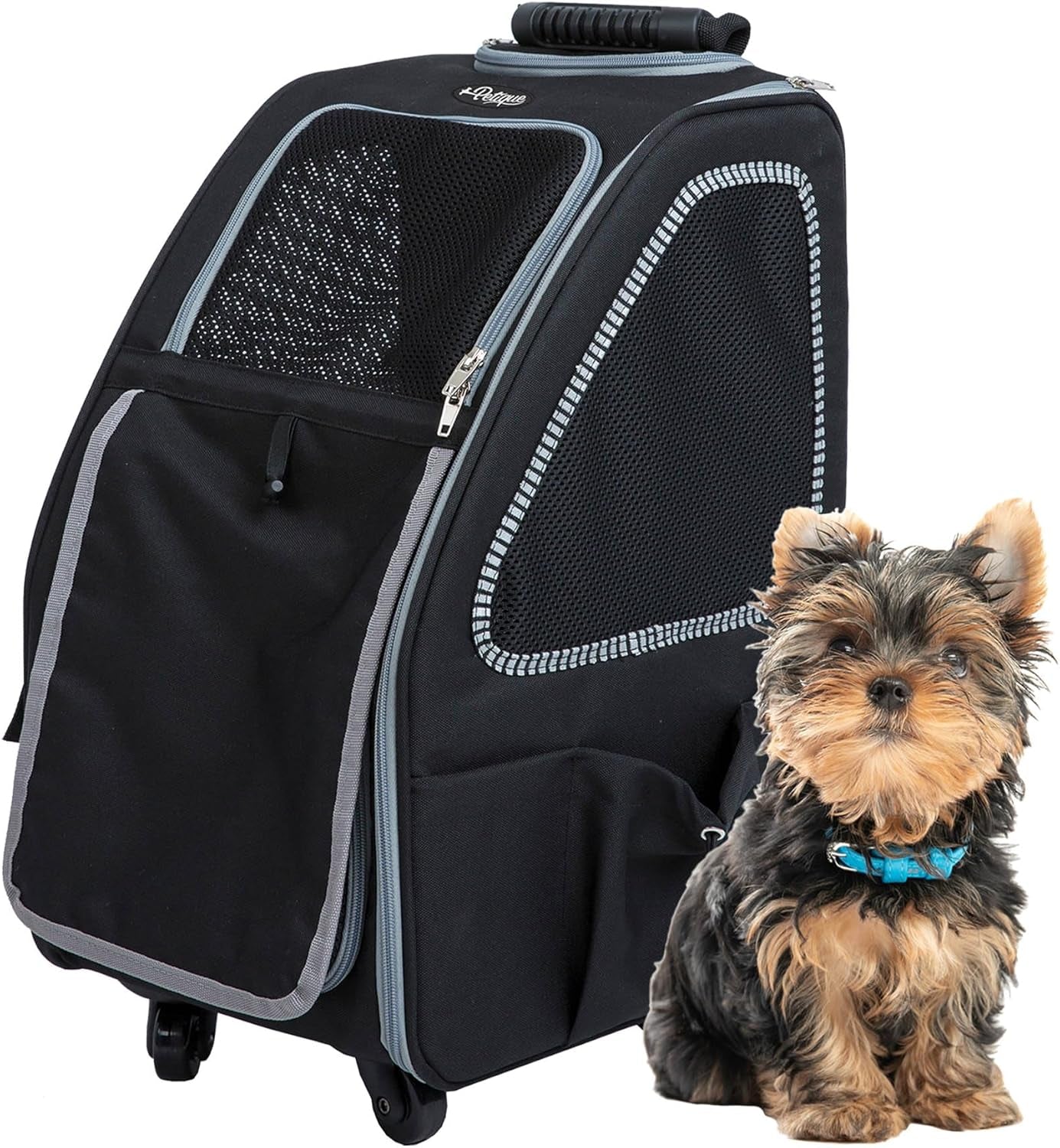 5-In-1 PET Carrier, Features: Rolling, Top Handle, Backpack, Luggage Attachment, Car Seat All in ONE for Small to Medium Dog, Cat, Bunny, Supports Pets up to 25LBS - Pepper