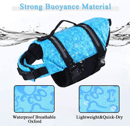 Dog Life Vests,Pet Safety Swimsuit Preserver for Swimming Pool Canoeing Boating, Dog Life Vest for Small/Medium/Large Dogs, Blueflower/M