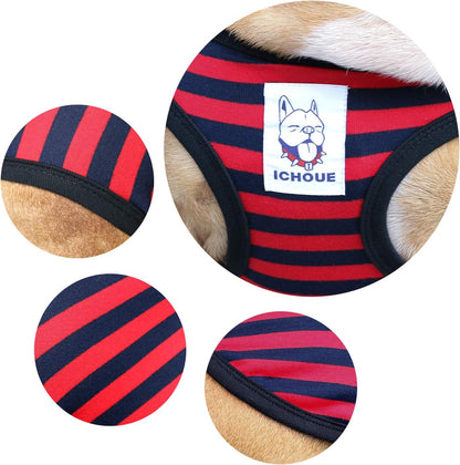French Bulldog 100% Breathable Cotton Striped T Shirts Halloween Vest Clothes for Small Dogs Tank Tops Puppy Frenchie Pug English Boston Terrier Pitbull Red Blue Stripes - Medium