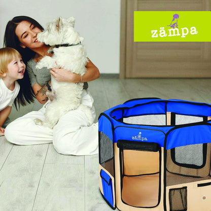 Puppy Pop up Portable Playpen for Dog and Cat, Foldable | Indoor/Outdoor Kitten Pen & Travel Pet Carrier + Carrying Case (Blue, Extra Small (29"X29"X17"))