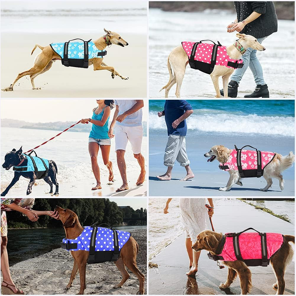 Dog Life Vests,Pet Safety Swimsuit Preserver for Swimming Pool Canoeing Boating, Dog Life Vest for Small/Medium/Large Dogs, Blueflower/M