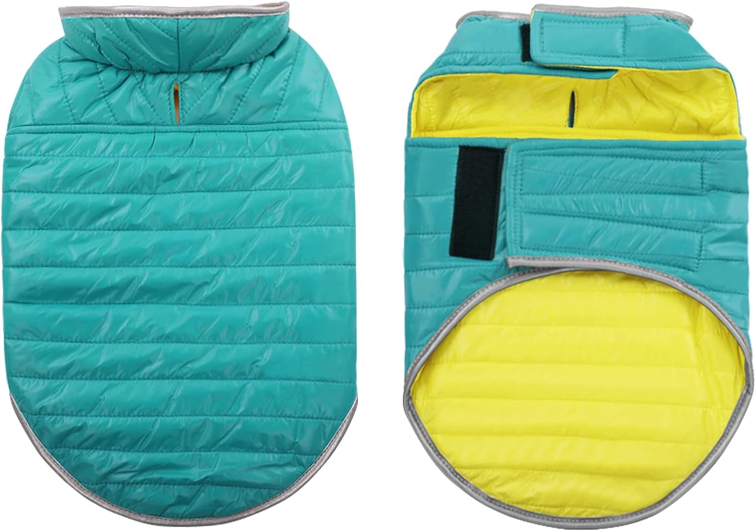 Cold Weather Dog Jacket, Reversible Waterproof Adjustable Reflective Ultra-Lightweight Dog Vest for Small, Medium, Large Dogs, Blue/Yellow Large