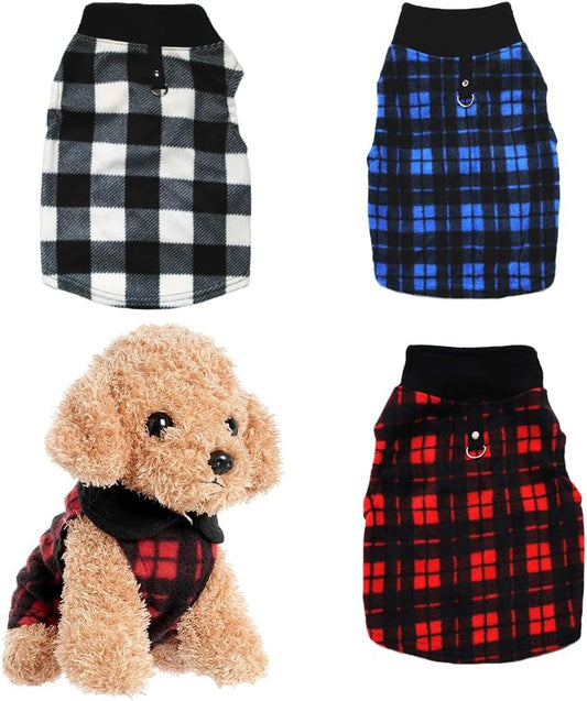 Dog Sweater 3 Pcs, Soft Fleece Vest with Leash Ring Pullover Jacket Winter Pet Dog Clothes for Puppy Small Dogs Cats Teddy Chihuahua Yorkshire (Plaid,M)