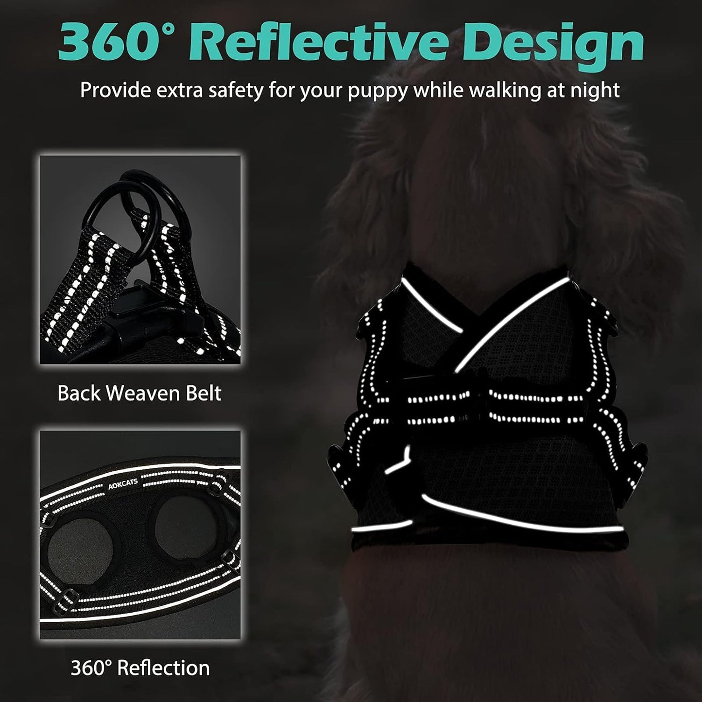 Small Dog Harness, Adjustable Puppy Harness, Soft Mesh Dog Harness for Small Dogs No Choke Dog Vest Harness Reflective Padded No Pull Dog Harness for Puppy Small Medium Dog Walking, Black, M