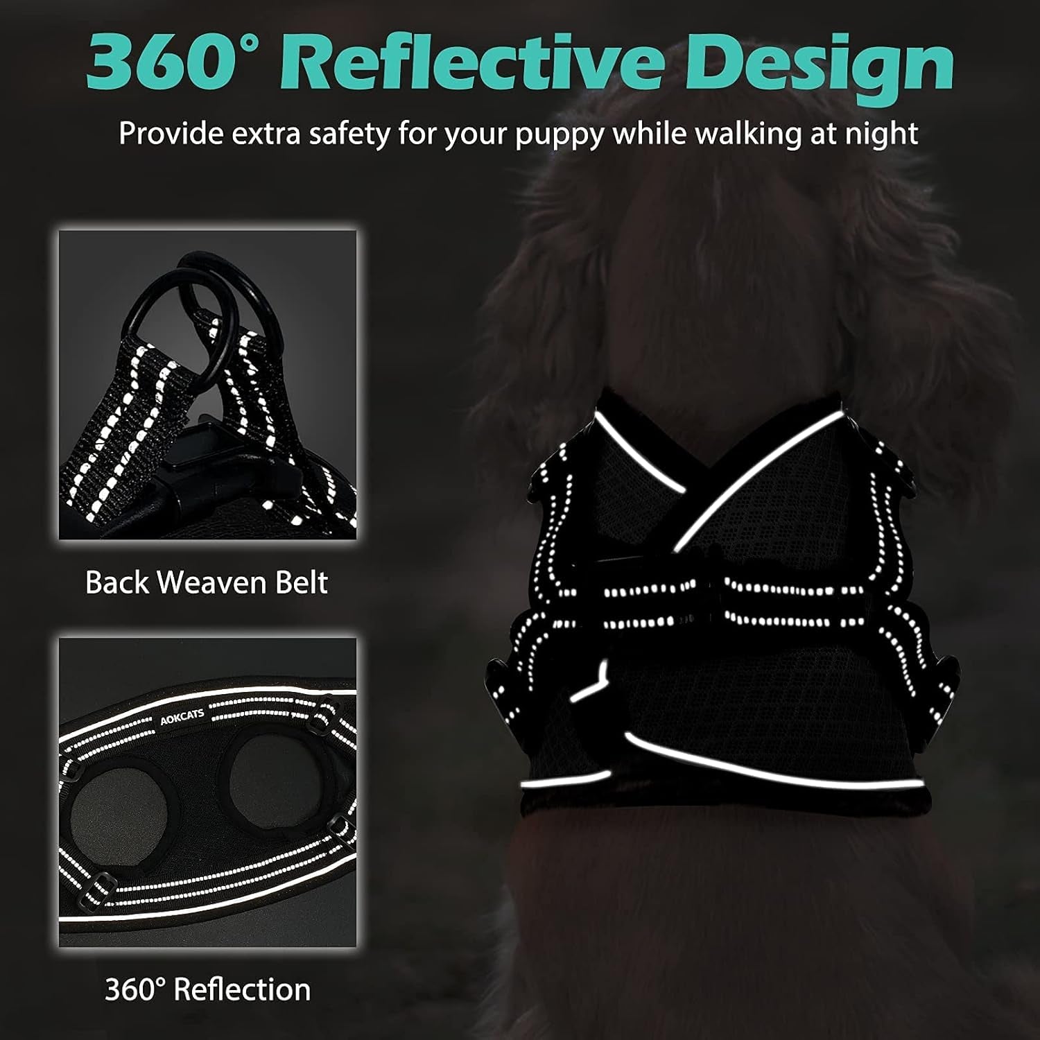 Small Dog Harness, Adjustable Puppy Harness, Soft Mesh Dog Harness for Small Dogs No Choke Dog Vest Harness Reflective Padded No Pull Dog Harness for Puppy Small Medium Dog Walking, Black, M