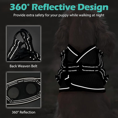 Small Dog Harness, Adjustable Puppy Harness, Soft Mesh Dog Harness for Small Dogs No Choke Dog Vest Harness Reflective Padded No Pull Dog Harness for Puppy Small Medium Dog Walking, Black, M