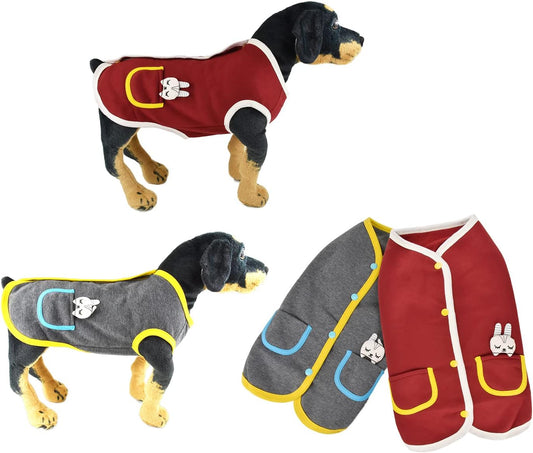 Dog Cardigan Dog Velvet Jacket Vest Coat Puppy Doggie Jacket 2 Units Pack, Dog Cats Fleece Sweaters, Dog Outfits with Button Closure for Small Medium Dogs Cats, Red & Gray