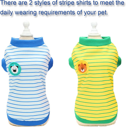 2 Pack Striped Dog Shirt Cotton Pet Clothes Cute Puppy Tshirt Costume, Soft Comfortable Doggy Vest Sleeveless Clothing Apparel, Dog Outfit for Small Medium Large Boy Girl Dogs Cats
