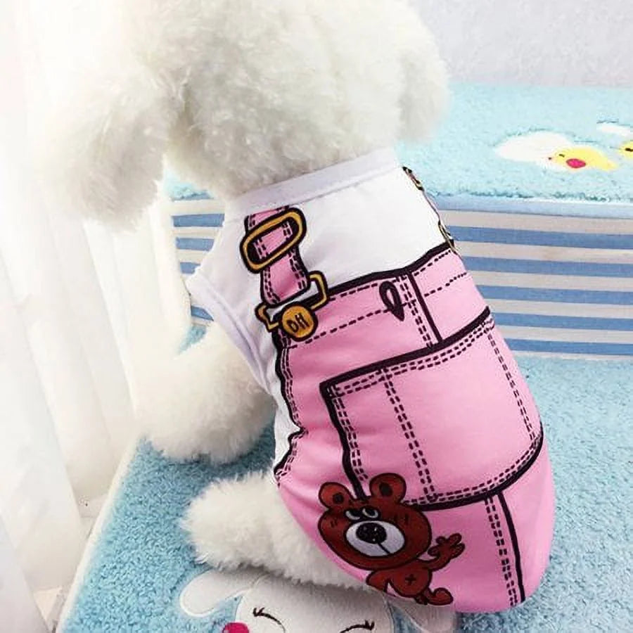 Pet Dog Puppy Clothes Fake Strap Vest Shirt Dog Cotton Spring Summer Puppy Clothing T-Shirt