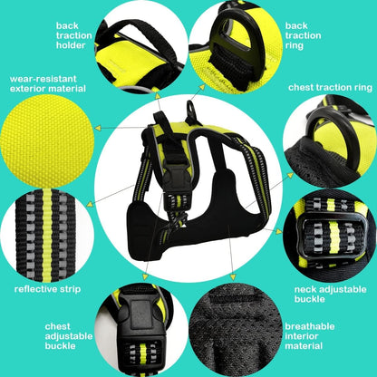 No-Pull Dog Harness Reflective Vest for Easy Walking Small Medium Large Pets (M-Medium, Yellow Green)