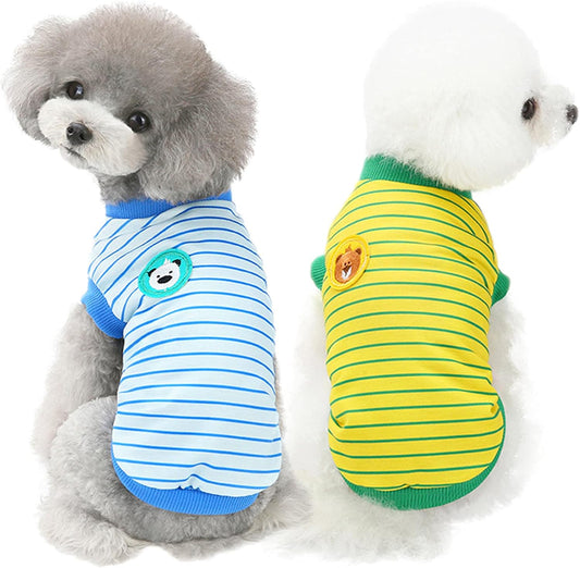 2 Pack Striped Dog Shirt Cotton Pet Clothes Cute Puppy Tshirt Costume, Soft Comfortable Doggy Vest Sleeveless Clothing Apparel, Dog Outfit for Small Medium Large Boy Girl Dogs Cats
