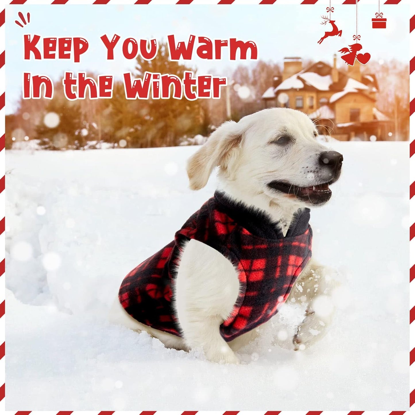 3 Pieces Christmas Small Medium Dog Sweater Pet Clothes with Leash Ring Soft Fleece Pullover Puppy Warm Sweaters Santa Hat Pattern Vest Xmas Red Plaid Winter Clothes for Cats (Medium)