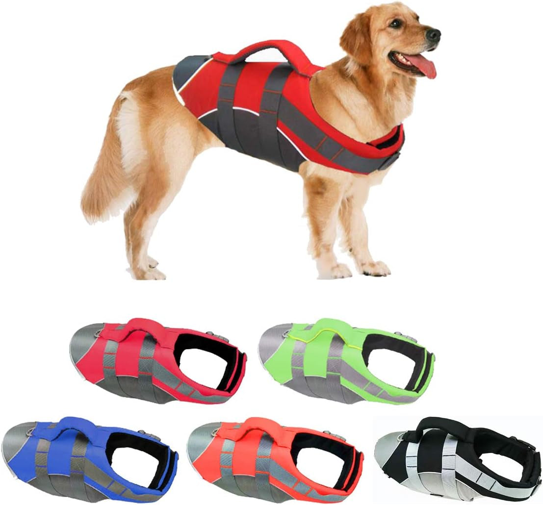 Reflective Safety Life Jacket for Dogs Adjustable Swimsuit for Pets with Rescue Handle