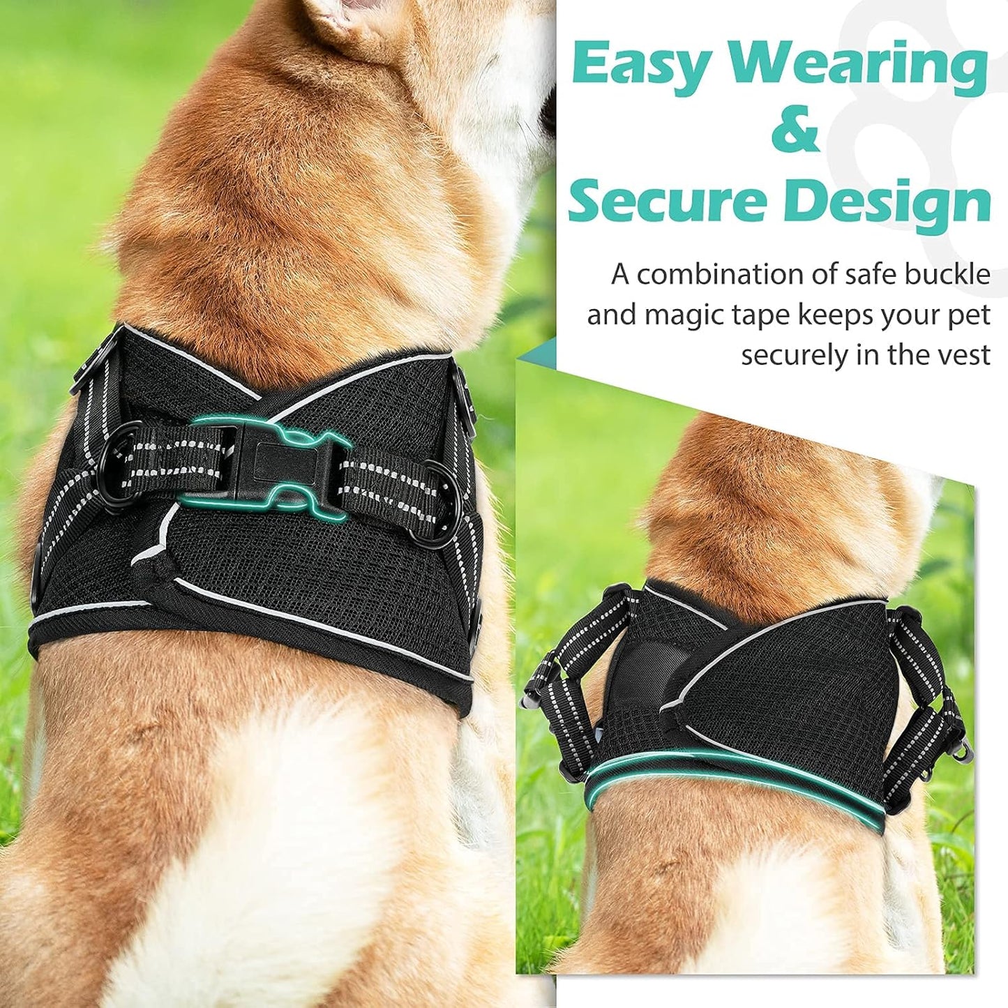Small Dog Harness, Adjustable Puppy Harness, Soft Mesh Dog Harness for Small Dogs No Choke Dog Vest Harness Reflective Padded No Pull Dog Harness for Puppy Small Medium Dog Walking, Black, M