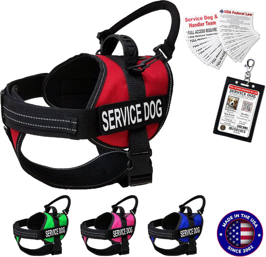 Activedogs Service Dog Vest Harness + Clip-On Bridge Sturdy Handle + ID Card Carrier + ADA Cards + Reflective Service Dog Patches - Extra Small Service Dog Harness Vest XS Dogs (Girth 16”-20”) Red