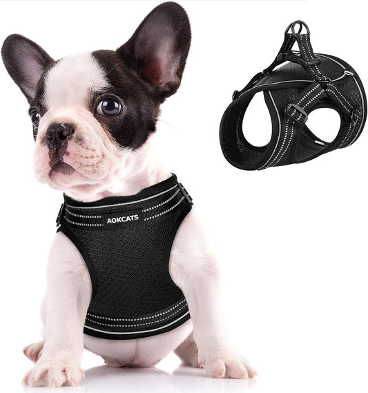 Small Dog Harness, Adjustable Puppy Harness, Soft Mesh Dog Harness for Small Dogs No Choke Dog Vest Harness Reflective Padded No Pull Dog Harness for Puppy Small Medium Dog Walking, Black, M
