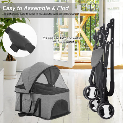 3 Wheels Pet Stroller Dog Cat Premium 3-In-1 Multifunction Stroller for Medium Small Dogs Cats Detachable Carrier Lightweight Folding Travel Stroller,Grey 15.0 Pounds 1.0 Count