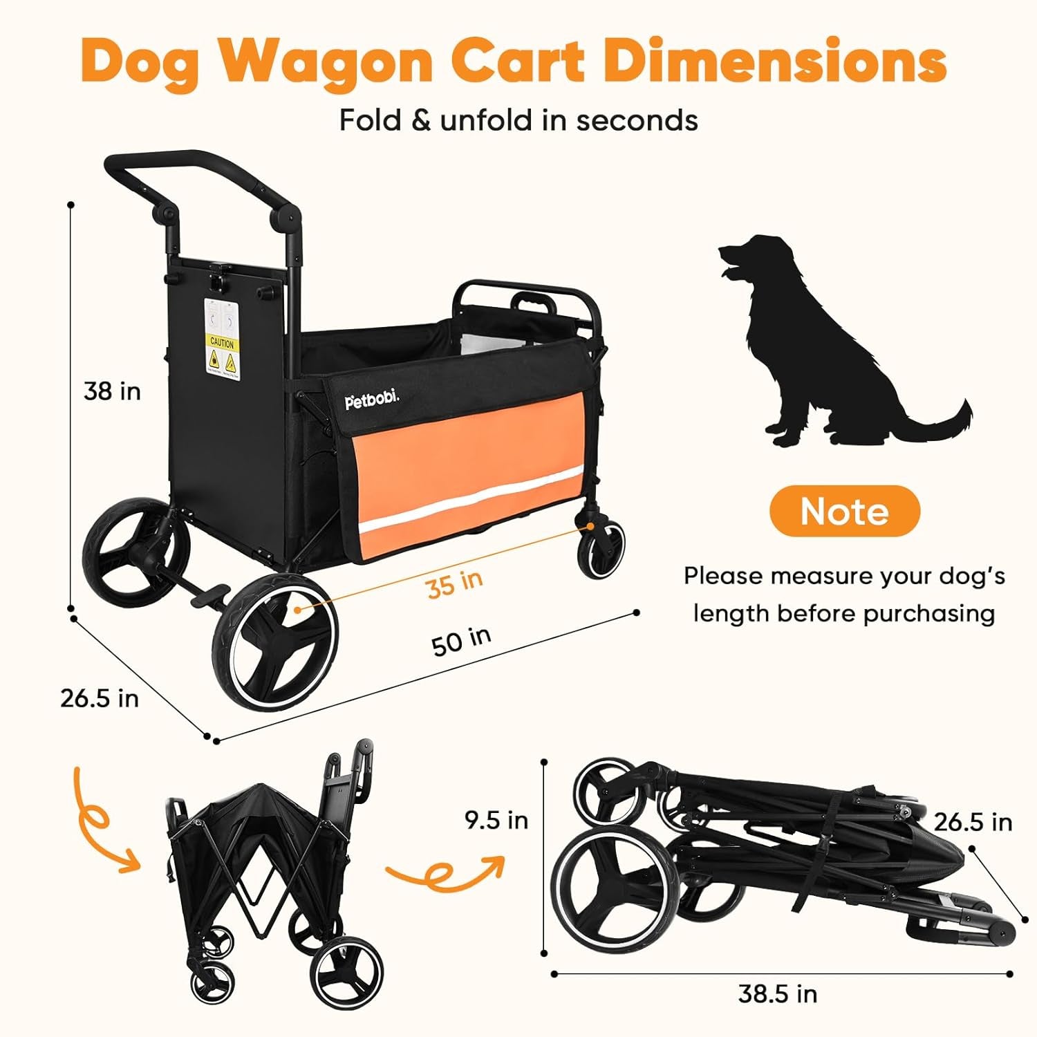 Pet Stroller for Large Dogs - Pullable All Terrain Wagon Cart, Folding Dog Stroller, One-Foot Brake Wagons with Ramp, Easy for Medium Senior Pets to Get in and Out, Ideal for Walking, Orange