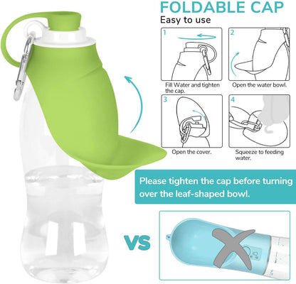 Portable Pet Water Bottle, Reversible & Lightweight Water Dispenser for Dogs and Cats, Made of Food-Grade Silicone (20 Oz) - Green