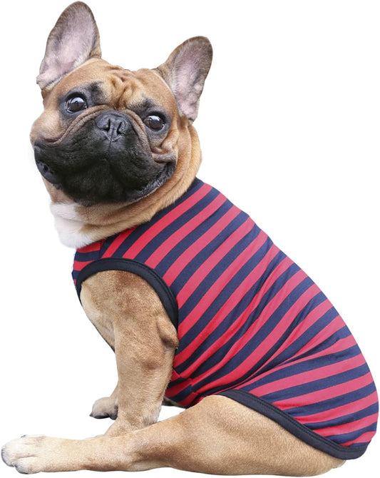 French Bulldog 100% Breathable Cotton Striped T Shirts Halloween Vest Clothes for Small Dogs Tank Tops Puppy Frenchie Pug English Boston Terrier Pitbull Red Blue Stripes - Medium