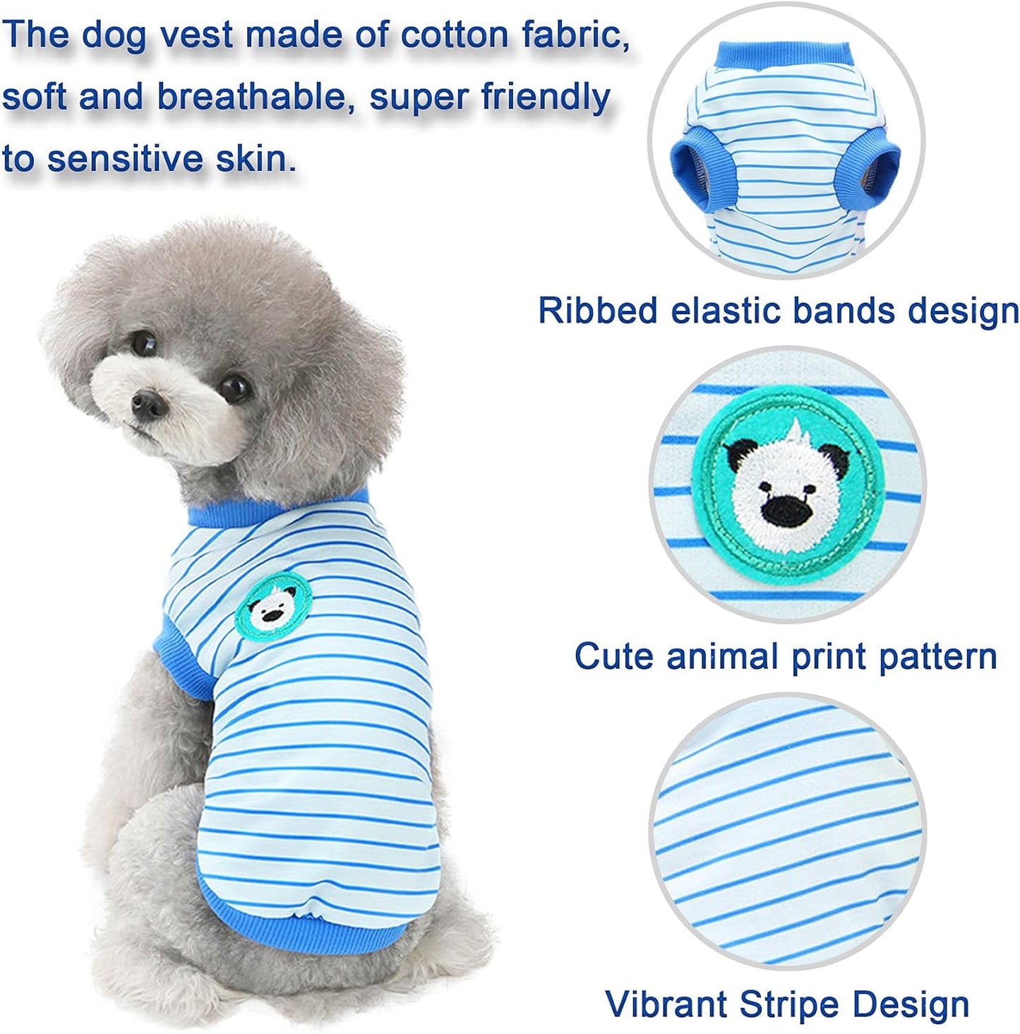 2 Pack Striped Dog Shirt Cotton Pet Clothes Cute Puppy Tshirt Costume, Soft Comfortable Doggy Vest Sleeveless Clothing Apparel, Dog Outfit for Small Medium Large Boy Girl Dogs Cats