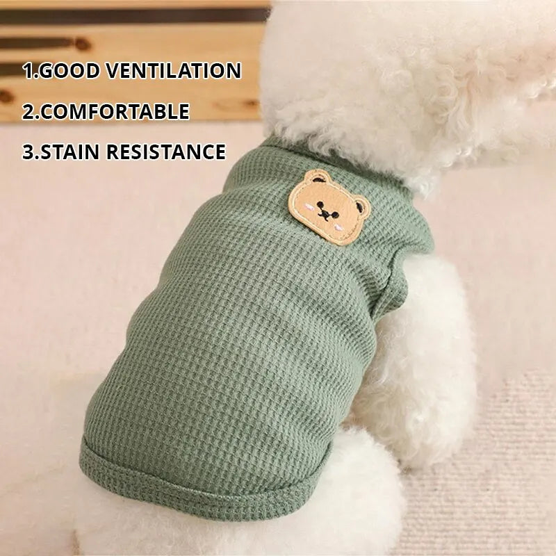 1Pc Green Bear Vest Pet Dog Clothes Cat Solid T-Shirt Clothing Dogs Thin Small Fashion Chihuahua Summer Breathable